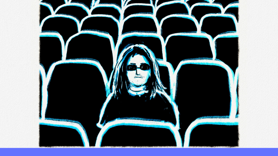 blinde man in lege theaterzaal