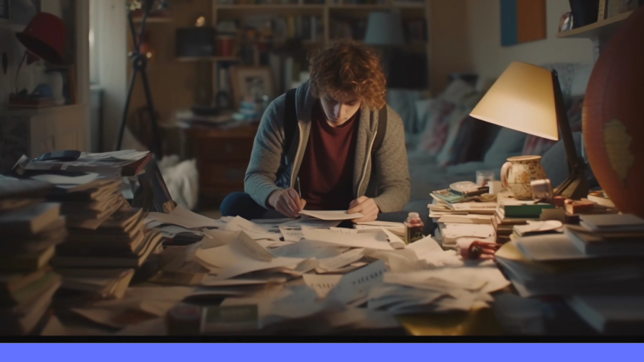 student op rommelige kamer