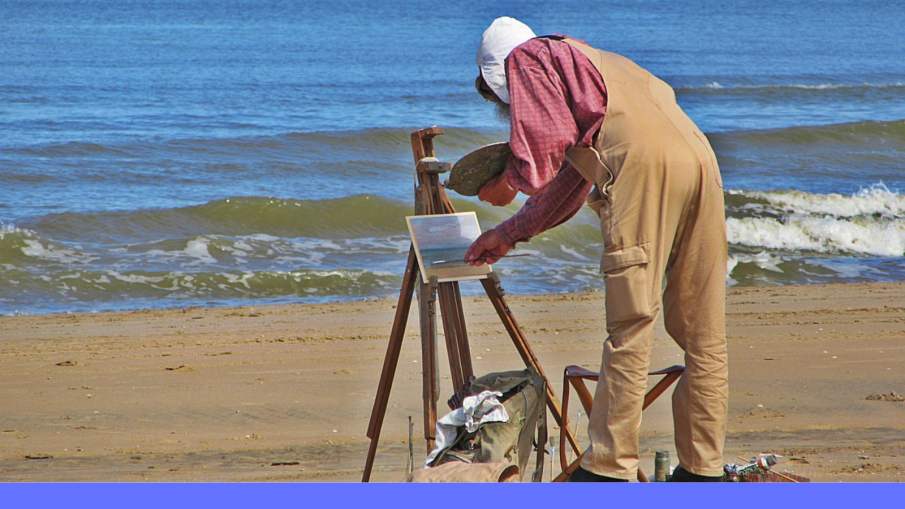 kunstenaar op het strand